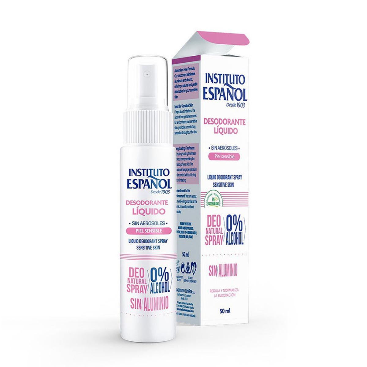 Instituto Español Sin Alcohol Spray Desodorante Liquido Sin Aluminio Piel Sensible 50Ml Vaporizador